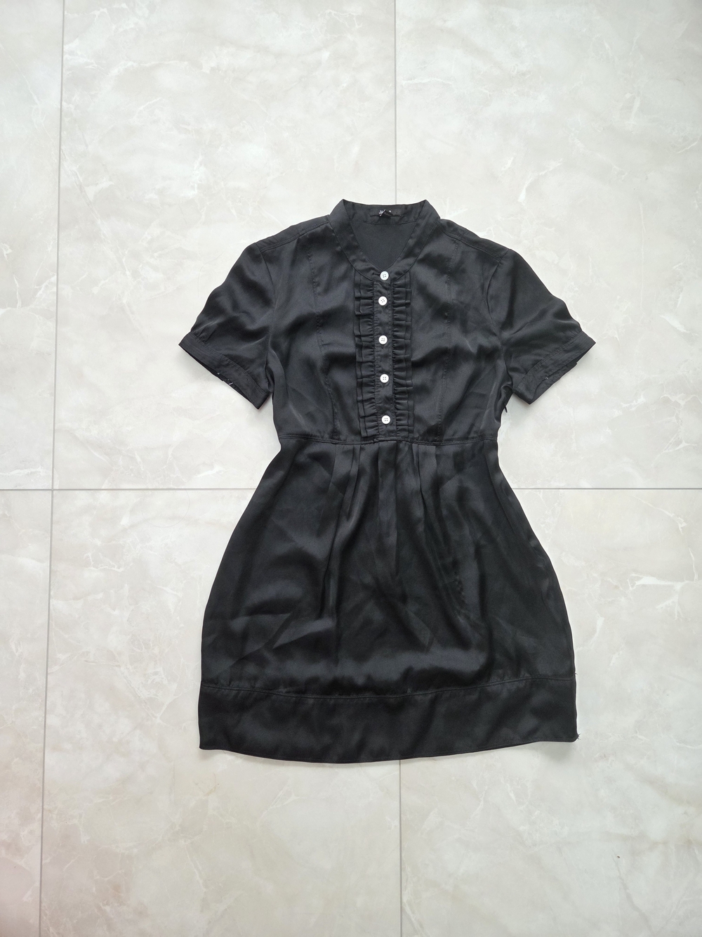 Black Button-Front Short Sleeve Dress